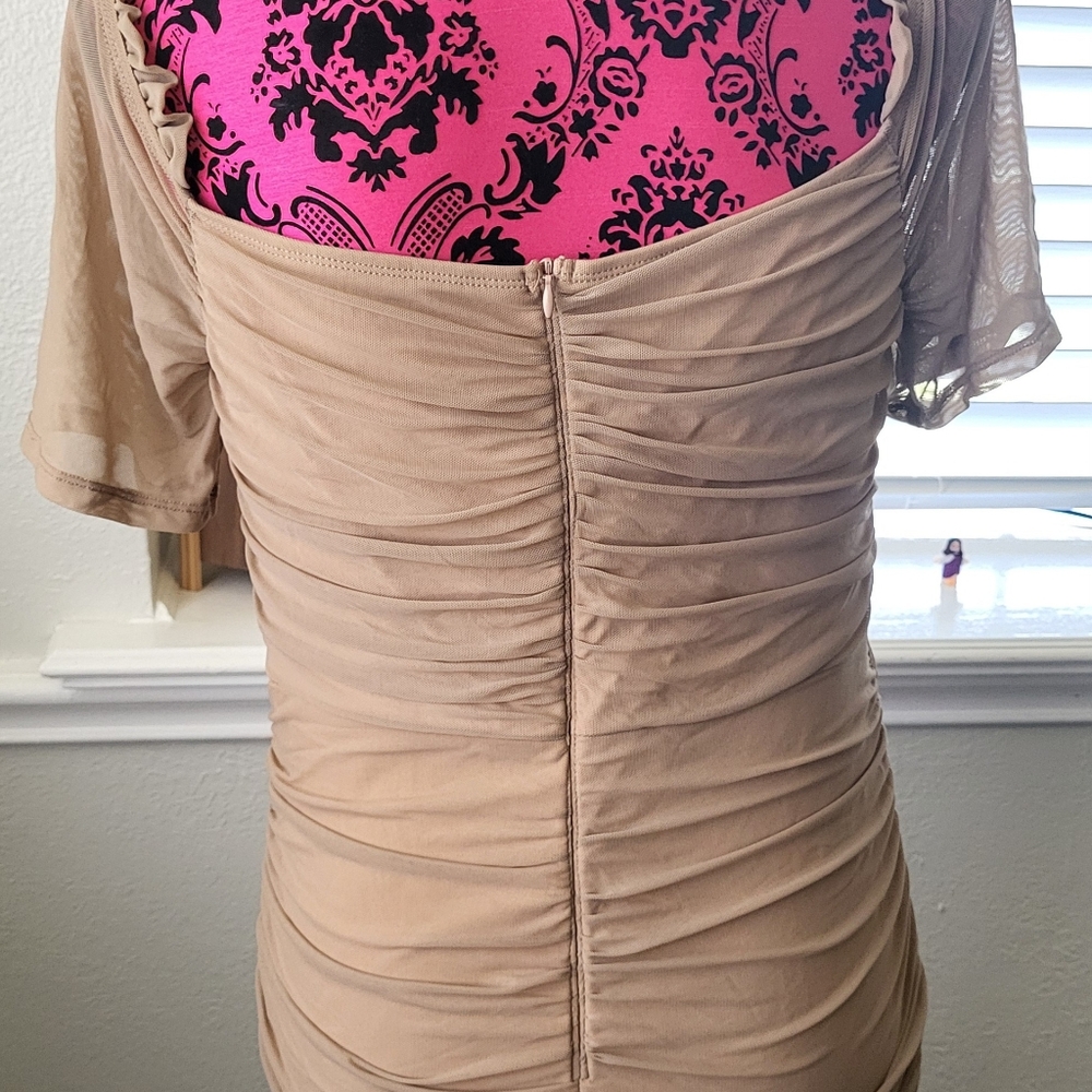 SHEIN Brown Bodycon Mini Dress with Puff Sleeves